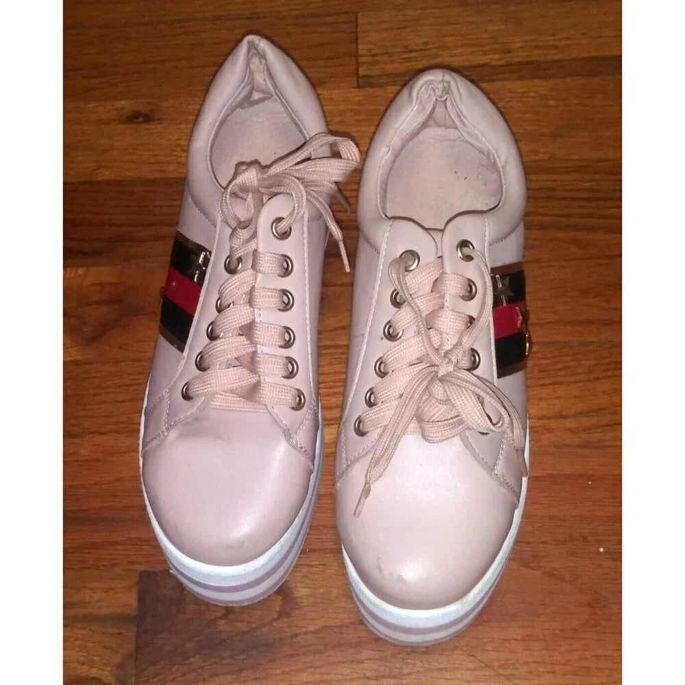 Womens Platform sneakers pink PATRIOTIC sz 7.5 JETTA tennis shoes COMFORT GUC - Picture 3 of 10